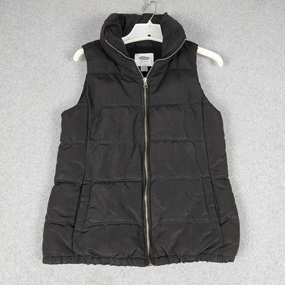 Old Navy Puffer Vest Womens XS Black Quilted Fleece Lined Sleeveless Full Zip